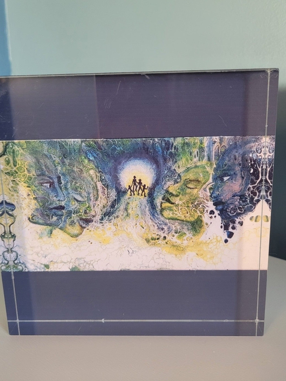 Framed Abstract Faces Acrylic Panel Acrylic Art in Blue and Green